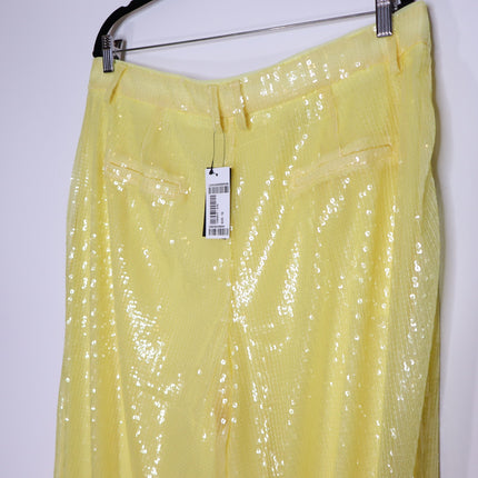 STAUD Luisa Sequin Trouser NWT Pleated Wide-leg Yellow High Rise Women's 16