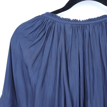 Ramy Brook Randi Puff Sleeve Top Navy Blue Split Tie Neck Satin Women's M