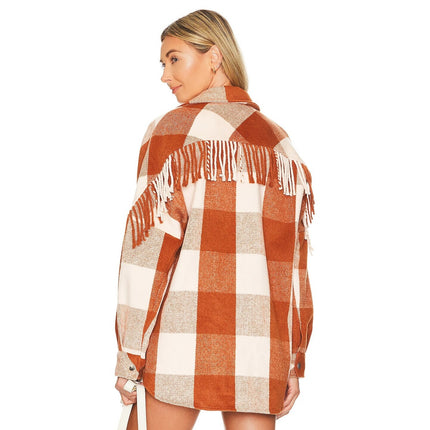 Steve Madden Bonnie Shacket Mocha Bisque Buffalo Fringe Back Women's L