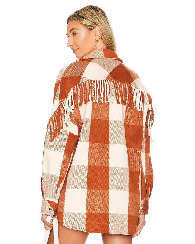 Steve Madden Bonnie Shacket Mocha Bisque Buffalo Fringe Back Women's L