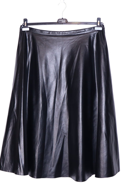 AKRIS PUNTO Faux Leather Circle Skirt Black High Waisted Midi Women's 16