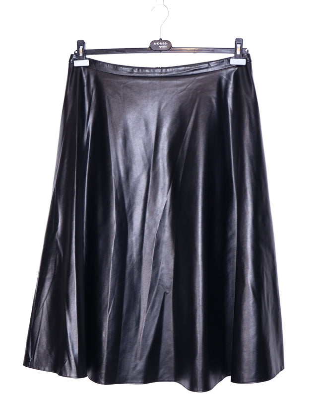 AKRIS PUNTO Faux Leather Circle Skirt Black High Waisted Midi Women's 16