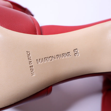 MARION PARKE Leather Ankle Tie Sandal Red Open Toe Blocked Heel Women's 38/US 8