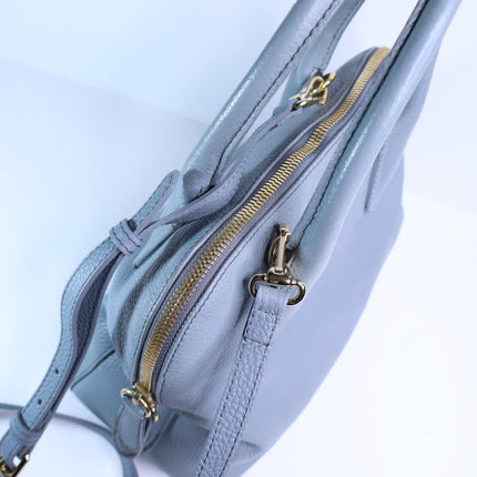 BURBERRY Greenwood Bowling Bag Grey Pebbled Leather with Plaid Lining Crossbody