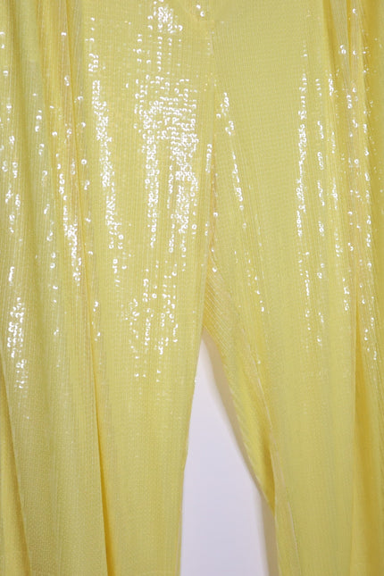 STAUD NEW Luisa Trouser Pleated Sequin Wide-leg Yellow High Rise Women's 16