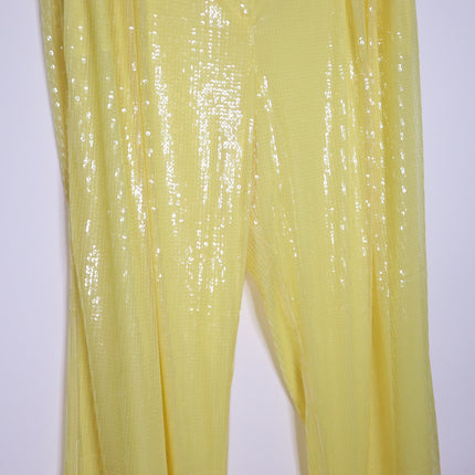 STAUD Luisa Sequin Trouser NWT Pleated Wide-leg Yellow High Rise Women's 16