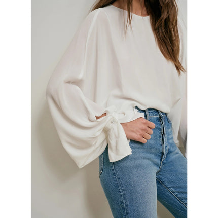 Favorite Daughter Making Me Blush Top White Long Balloon Sleeve Women's M