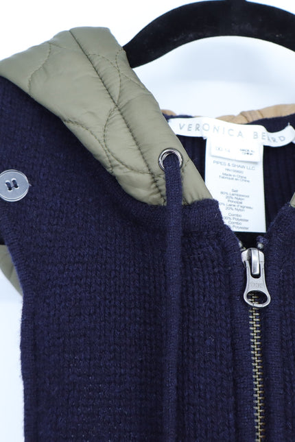 VERONICA BEARD Orine Navy Quilted Hoodie Dickey Wool Sweater Women's OS