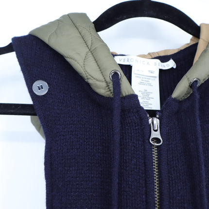 VERONICA BEARD Orine Navy Quilted Hoodie Dickey Wool Sweater Women's OS