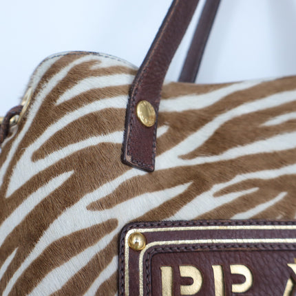PRADA Spectrum Zebra Print Crossbody Bag Dyed Calf Fur Convertible Luxury Purse
