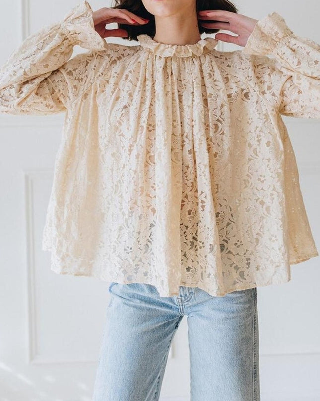 Mille Chantal Lace Blouse with Cami Vanilla Mock Neck Long Sleeve Women's XS