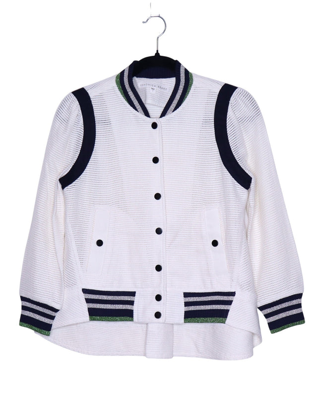 VERONICA BEARD Smith Rib Trim Jacket Off White Black Bomber Casual Women's 2
