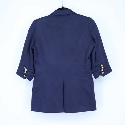 Smythe Linen Blazer Navy Blue 3/4 Sleeve Single Breasted Women's 4