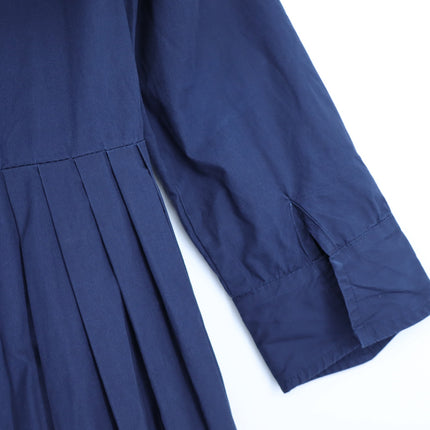 BURU Button Maxi Shirt Dress Navy Blue 3/4 Sleeve A-Line Lagenlook Women's L