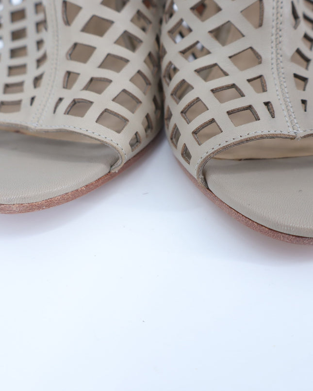 VIA SPIGA Lattice Heeled Sandals Taupe NWT Ankle Strap Peep Toe Women's 8