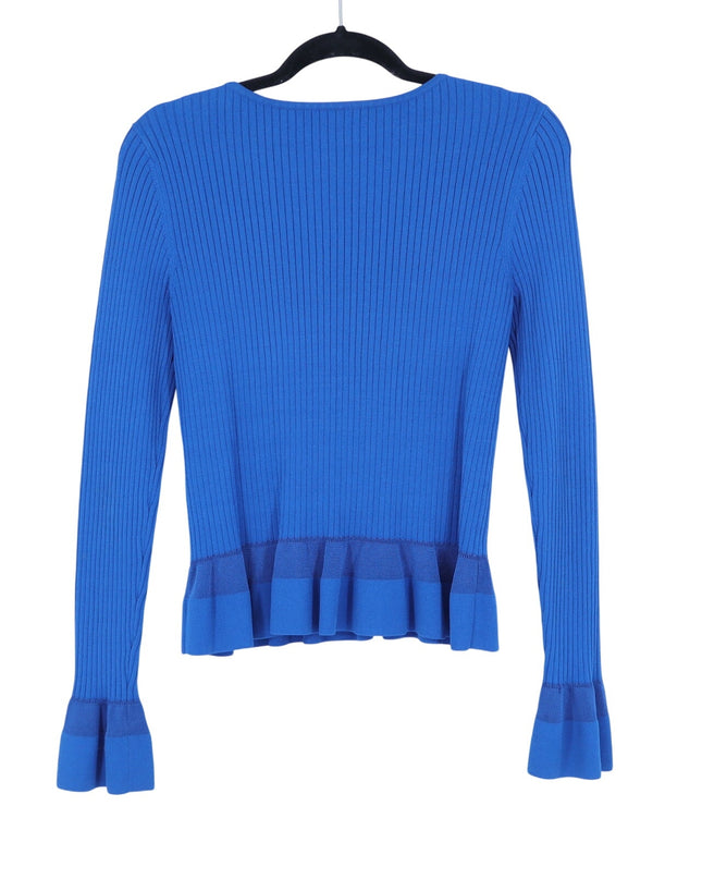 Diane von Furstenberg Tess Peplum Sweater Top Blue Ribbed Long Sleeve Women's M