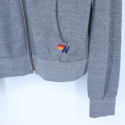Aviator Nation 5 Stripe Zip Up Hoodie Heathered Grey Classic Fit Women's S