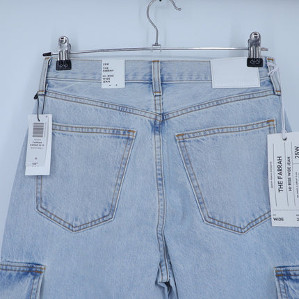 Denim Forum The Farrah Cargo Jeans Bleach Bleu NWT High Rise Women's 25
