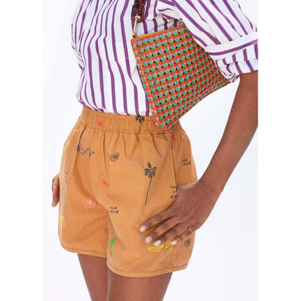 CLARE V. St. Martin Shorts Camel Summer Print Pull On Women's M