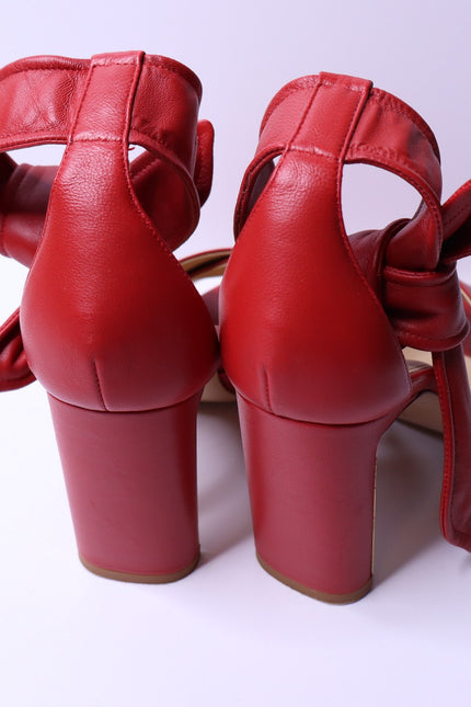 MARION PARKE Leather Ankle Tie Sandal Red Open Toe Blocked Heel Women's 38/US 8