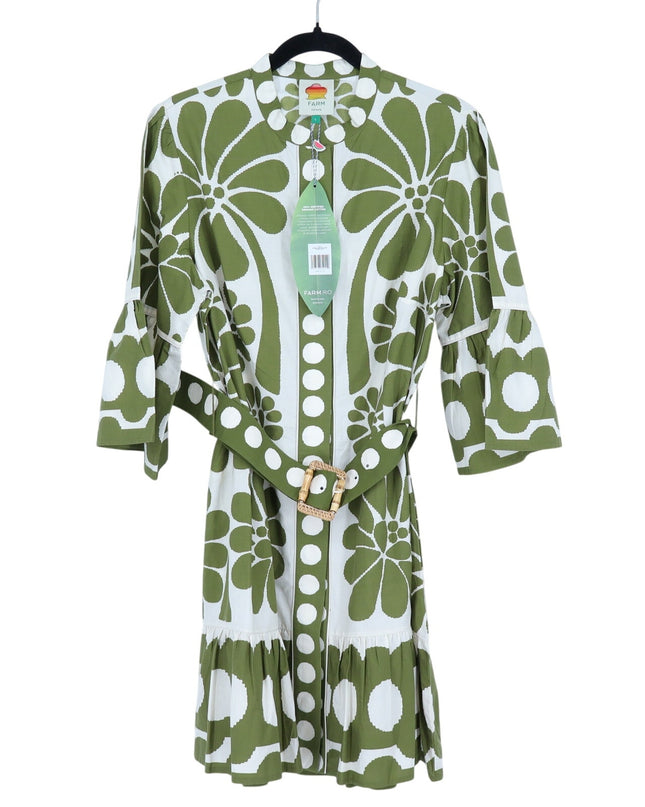 Farm Rio Palermo Belted Mini Dress Green NWT Printed Half Sleeve Women's L