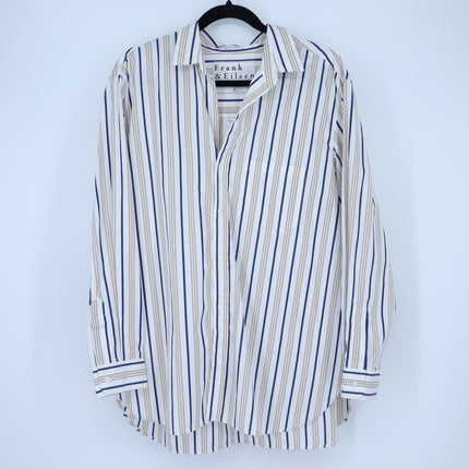 Frank & Eileen Joedy Boyfriend Shirt White Multi Stripe Button Up Women's L
