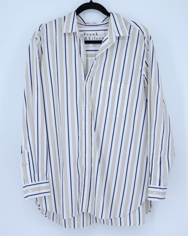 Frank & Eileen Joedy Boyfriend Shirt White Multi Stripe Button Up Women's L