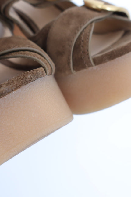 VERONICA BEARD Garrick Platform Slide Sandals Mocha Suede Strap Women's 5.5M