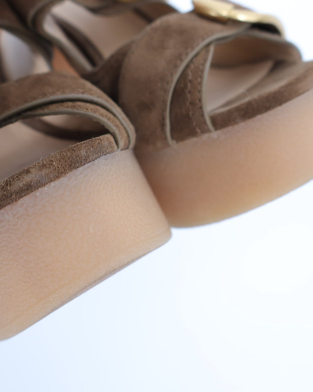 VERONICA BEARD Garrick Platform Slide Sandals Mocha Suede Strap Women's 5.5M