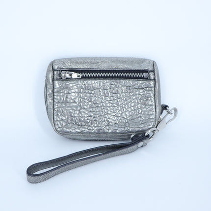 Alexander Wang Fumo Wristlet Metallic Silver Pebbled Leather Wallet