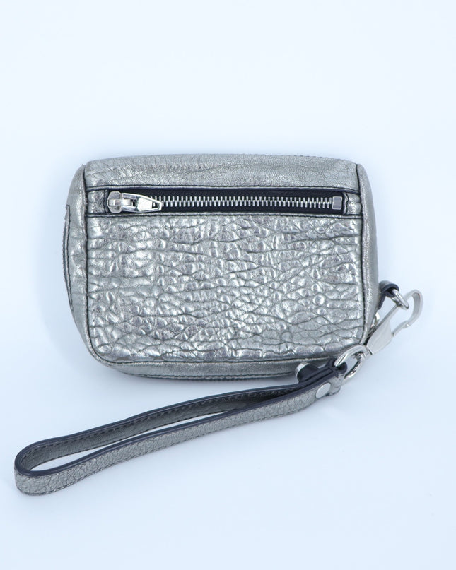 Alexander Wang Fumo Wristlet Metallic Silver Pebbled Leather Wallet