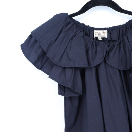 Mille Beja Ruffle Top Black Cotton Flutter Sleeve Blouse Women's XXS