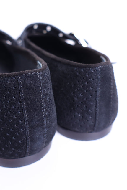 DOLCE VITA Baylee Grommet Mary Jane Flats Onyx Black Perforated Suede Women's 6