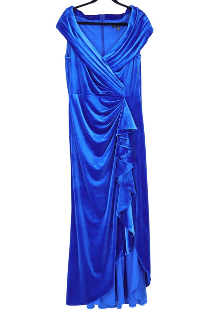 TADASHI SHOJI Alvarez Velvet Waterfall Drape Gown Bluebell Women's L
