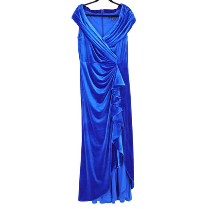 TADASHI SHOJI Alvarez Velvet Waterfall Drape Gown Bluebell Women's L