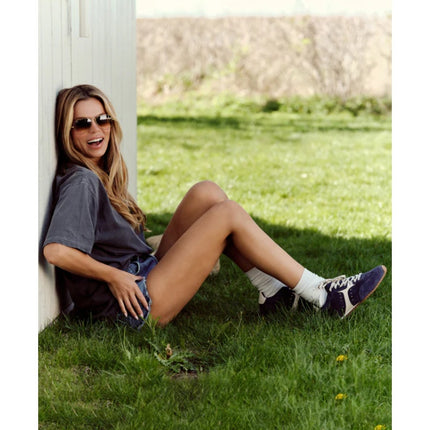 LARROUDE Stella Sneakers Navy Suede and Ivory Leather Low Top Women's 9