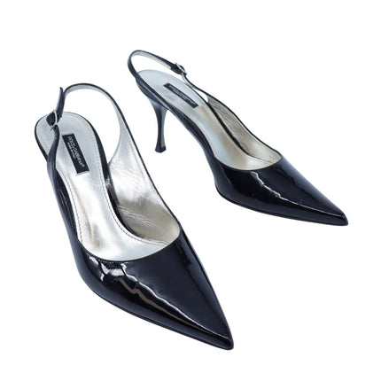Dolce & Gabbana Lollo Slingback Heel Black Patent Leather Women's 39.5/US 9.5