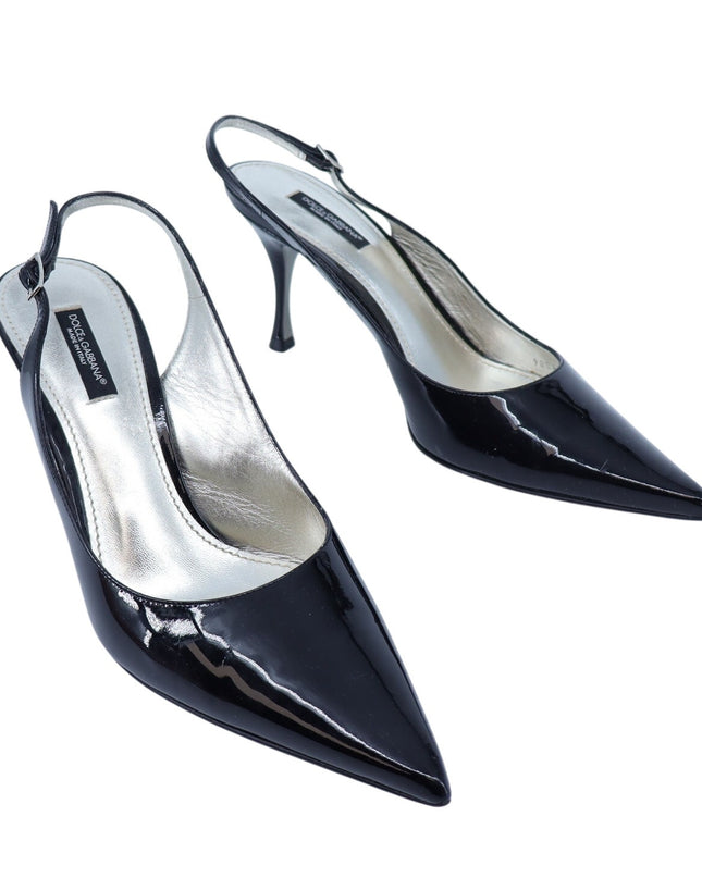 Dolce & Gabbana Lollo Slingback Heel Black Patent Leather Women's 39.5/US 9.5