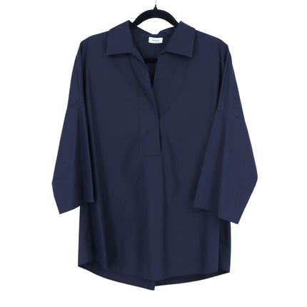 Akris Punto Elements Kimono Sleeve Blouse Navy Split Neck Popover Women's 10