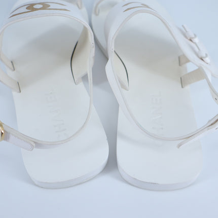Chanel Interlocking CC Logo Leather Sandal White Slingback Women's 36/US 5.5