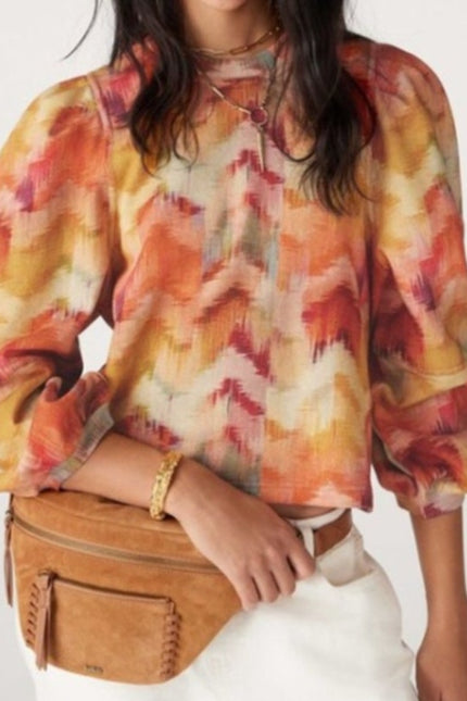 BA&SH Primrose Sweatshirt Ocre Chevron Print Balloon Sleeve Women's S/US 4