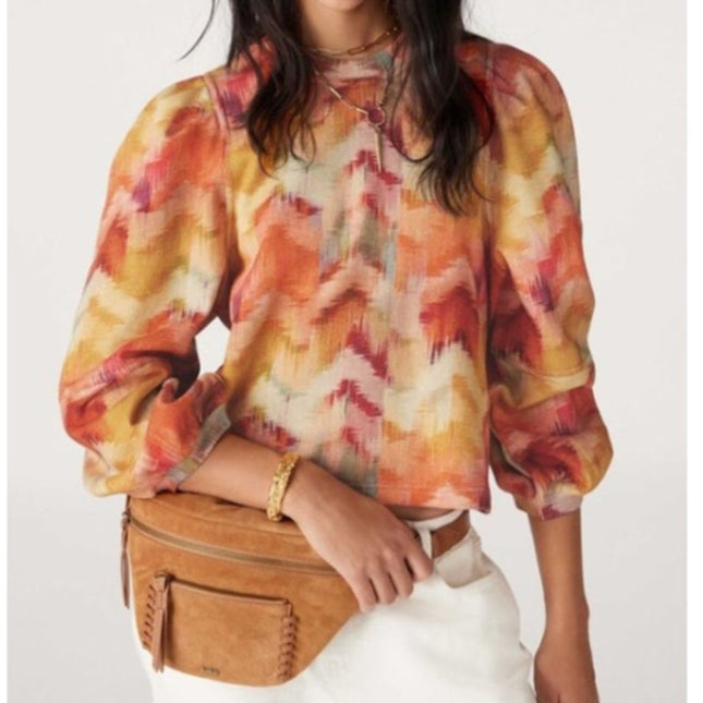 BA&SH Primrose Sweatshirt Ocre Chevron Print Balloon Sleeve Women's S/US 4