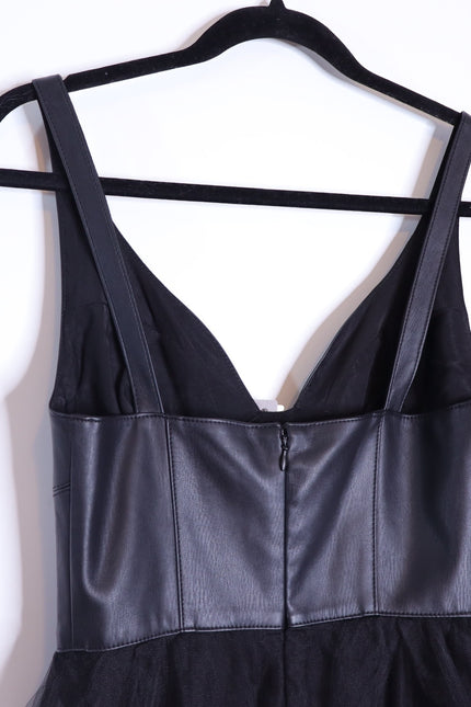 BY ANTHROPOLOGIE NWT Faux Leather Dress Black Tulle Sleeveless Women's 2
