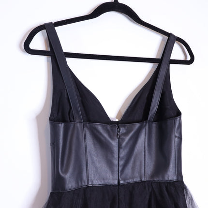 BY ANTHROPOLOGIE Faux Leather Dress NWT Black Tulle Sleeveless Women's 2