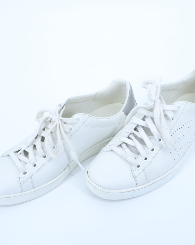 GUCCI Ace Sneaker Interlocking G White Perforated Lace Up Women's 38.5/US 8.5
