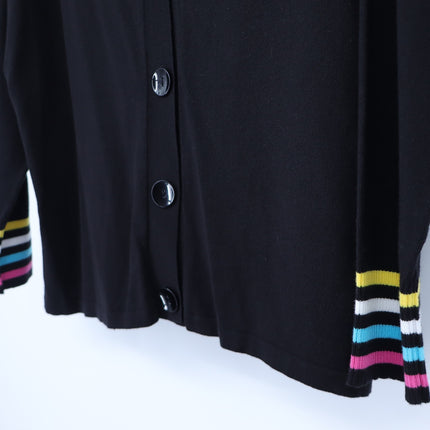 Angel Striped Button Cardigan Sweater Black NWT Multicolor Long Sleeve Women's L