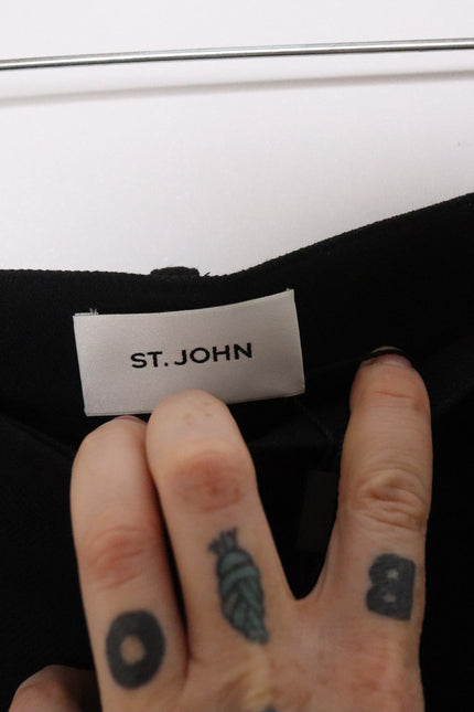 ST JOHN NWT Black High Rise Tapered Trousers Zipped Pocket Ponte Knit Women's 12