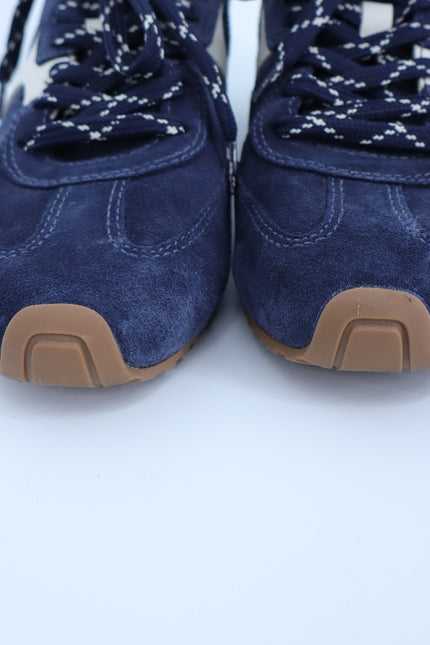 LARROUDE Stella Sneakers Navy Suede and Ivory Leather Low Top Women's 9