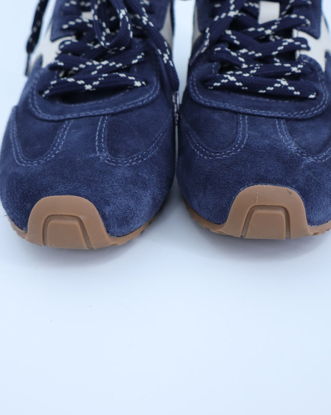 LARROUDE Stella Sneakers Navy Suede and Ivory Leather Low Top Women's 9