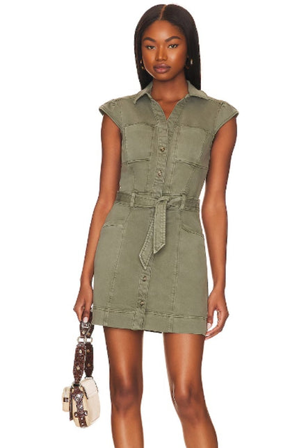 PAIGE Jaxsyn Denim Dress Vintage Ivy Green Belted Button Front Women's 0